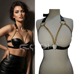 Cadena de Oro con Arnés de Cuero Negro - Product Image 6