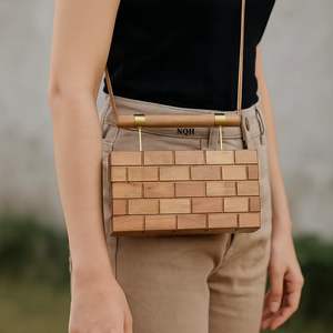 Pochette de soirée de luxe faite à la main en bois et résine, durable et écologique, avec incrustation géométrique, sac à bandoulière avec chaîne, logo personnalisé - Product Image 2