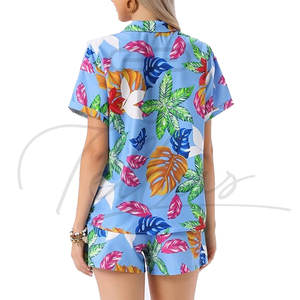 Ensemble deux pièces personnalisé pour femmes, chemises en lin imprimées hawaïennes à manches courtes, ensembles pour femmes - Product Image 6