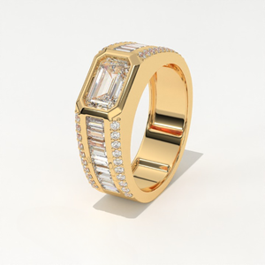 Bague Monolithe Sovereign Moderne pour Homme en Or 14K avec Diamant de Laboratoire Aarinya Taille Émeraude Est-Ouest Sertie en Bezel, Certifiée IGI, Luxe - Product Image 4