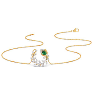 Green Teardrop Leaf <b>Wreath</b> Diamond Necklace with Botanical Branch <b>Frame</b> and Elegant Nature Inspired Design - Product Image 3