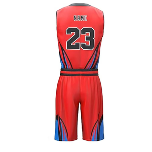 ชุดเสื้อบาสเก็ตบอลสีแดงแบบกำหนดเองพร้อมกางเกงขาสั้น พิมพ์ลายแบบ Sublimation ระบายเหงื่อได้ดี คอวี แขนกุด สำหรับผู้ใหญ่ ทั้งชายและหญิง เหมาะสำหรับทีม - Product Image 3