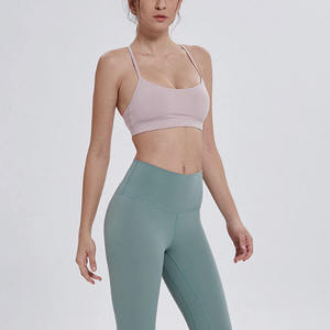 Soutien-gorge de sport sans couture pour femme, col rond, bretelles spaghetti, couleur unie, respirant, maintien moyen, pour yoga et fitness - Product Image 5