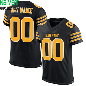 Custom Sublimation Black Football Jersey Yellow Trim V Neck Breathable Mesh Fabric Personalized Team Name Number - Product Image 1