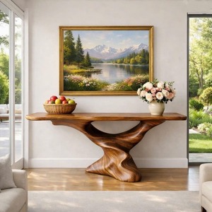 Handcrafted solid wood console <b>table</b> Modern living room entrance <b>table</b> Curved wood console <b>table</b> - Product Image 5