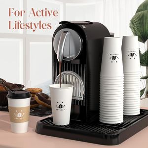 Confezione da 100 Bicchieri di Carta Monouso da 16 Once per Caffè Caldo da Asporto con Coperchi e Manicotti - Product Image 2