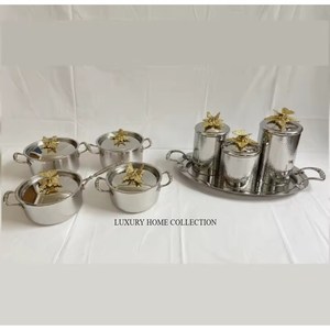 Marmite et poêle en acier inoxydable martelé poli miroir, écologique, compatible gaz et induction, finition dorée motif raisins - Product Image 4