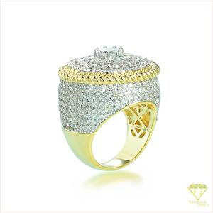 Bague audacieuse à sommet rond, fabriquée avec un diamant Moissanite et une finition en argent sterling 925 plaqué or, pour collections de boutiques - Product Image 2