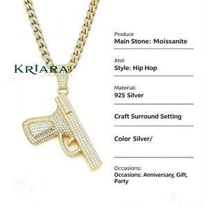 Pendentif pistolet style hip-hop en argent 925 rhodié et plaqué or 18 carats avec moissanite, bijoux pour homme, cadeau d'anniversaire - Product Image 6