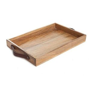 Rustic Solid Wood Serving <b>Tray</b> with Metal Handles <b>Large</b> Walnut Decorative Ottoman <b>Tray</b> Rectangular Handcrafted Breakfast Platter - Product Image 4