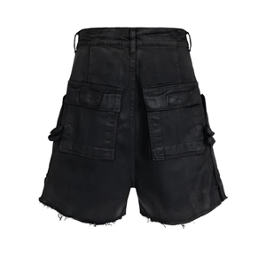 Men's High Waist Cargo Shorts Solid Black Canvas Workwear Style Breathable Button Fly Bermuda Length Pockets - Product Image 2