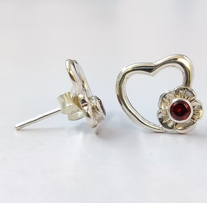 Natural <b>Garnet</b> Heart Stud <b>Earrings</b> 925 Sterling Silver Flower Design Gemstone Jewelry for Women JAIPUR SILVER - Product Image 3