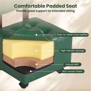 Ensemble de 2 tabourets roulants empilables avec roulettes à frein, repose-pieds compact pour entrée - Product Image 6