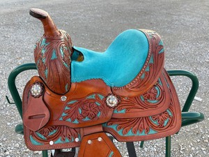 Nueva Silla de Montar Western Hecha a Mano de Cuero Genuino Tipo Barril con Cincha Ancha y Duradera para Equitación - Product Image 3