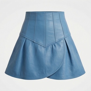 Minifalda de Cintura Alta en Cuero Sintético para Mujer, Estilo Asimétrico en Línea A, Plisada, de Color Sólido y Brillante, para Todas las Temporadas - Product Image 1