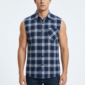 Camisa de Franela a Cuadros sin Mangas para Hombre, de Alta Calidad, con Aberturas Deshilachadas en los Brazos, Estilo Casual, Cierre de Botones, Corte Ajustado, 100% Algodón Transpirable - Product Image 2