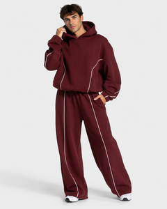 Ensemble de survêtement pour homme OEM Burgundy Contrastline, qualité supérieure, coton respirant, molleton, décontracté, surdimensionné - Product Image 1