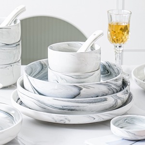 Modern minimalist greyish white <b>marble</b> patterned <b>dinnerware</b> <b>set</b> premium quality full <b>set</b> Bpa-free,dishwasher safe everyday use - Product Image 4
