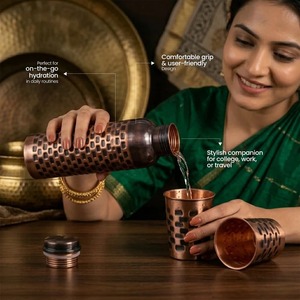 Pure Copper Double Wall Eco-Friendly <b>Water</b> <b>Bottle</b> with Classic Finish for <b>Daily</b> <b>Water</b> Storage & Travel - Product Image 3