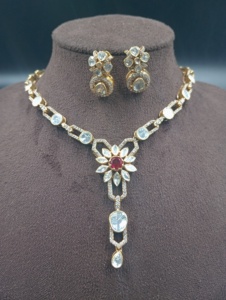 Amaira Jewels <b>Silver</b> Gold Plated <b>Necklace</b> Earring <b>Set</b> Polki Stone Floral Design Women Wedding Jewelry Classic Style Rajasthan - Product Image 4
