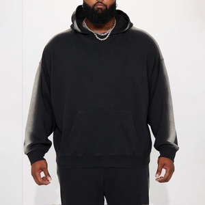 Sudadera con Capucha Casual de Invierno, Diseño Europeo, Negra, 500/600GSM, Mezcla de Algodón y Poliéster, Bolsillo en la Capucha, Corte Holgado con Hombros Caídos, para Hombre - Product Image 1