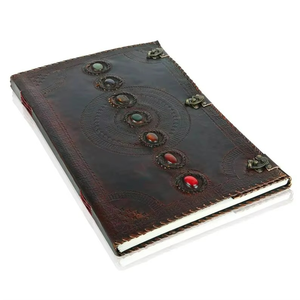 Cuaderno de bocetos antiguo de cuero rústico vintage Seven Stone, sin rayas, con encuadernación cosida a caballo, papel reciclado con borde deshilachado para acuarela - Product Image 2