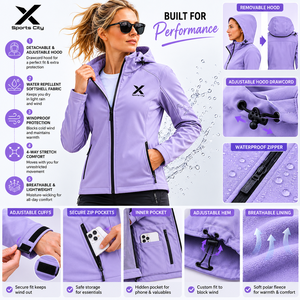 Chaqueta Softshell con Capucha para Mujer X Sports City, Cierre de Cremallera, Color Sólido, Resistente al Viento, Ropa de Exterior para Otoño - Product Image 4