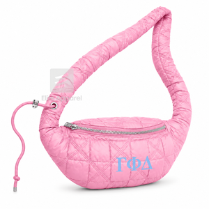 Bolso de cintura personalizado de la hermandad Gamma Phi Delta, rosa y azul cielo, con logo bordado y cierre de cremallera para ropa griega femenina - Product Image 1