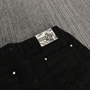 Custom Men's Baggy Vintage Straight Leg Black Acid Washed Jeans Pants Oversized 3D Embroidery Designer Pattern Denim <b>Hip</b> Hop - Product Image 4