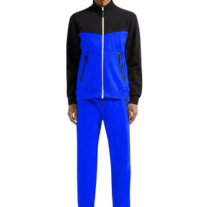 Ensemble de survêtement pour homme avec blocs de couleur, sweat-shirt à fermeture éclair intégrale et col montant, avec poches latérales, tenue décontractée pour l'automne - Product Image 3