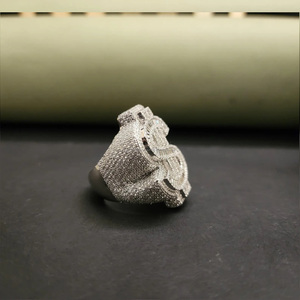 Bague Hip Hop de mode, motif dollar glacé, style bling pour rappeur, personnalisée, en Moissanite, argent sterling 925 plaqué rhodium - Product Image 2