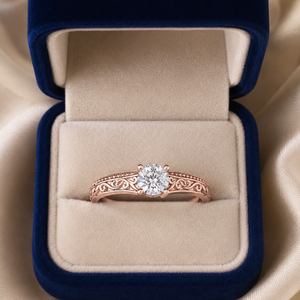 Anillo Solitario con Diamante Redondo Auténtico |   Anillo de Diseño de Oro Rosa de 14K para Mujer, Ideal para Fiestas |   Juego de Joyería de Lujo para Regalo de Compromiso - Product Image 4