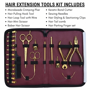 Kit d'outils d'installation d'extensions capillaires avec pinces à micro-anneaux, aiguille courbée pour la séparation des mèches, pinces de sectionnement et peigne à queue - Product Image 2