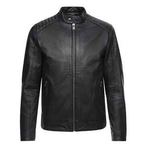 Veste en cuir PU noir pour homme, style motard, col rabattu, fermeture éclair sur le devant, quatre poches, coupe ajustée, vêtement d'automne - Product Image 4