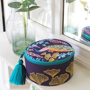 Hand Embroidered Classic Jewelled Rectangle Travel Jewelry Box <b>with</b> Custom Logo Customizable Beaded Cotton Case - Product Image 2