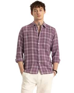 Custom <b>Men</b> Mauve Check Casual <b>Shirt</b> Cotton Polyester Long Sleeve Button Down Plaid <b>Shirt</b> <b>For</b> Wholesale OEM Manufacturing Export - Product Image 1