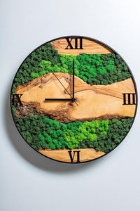 Rustic Wood Slice Wall <b>Clock</b> Scenic Forest Design Analog Quartz Timepiece Round Wooden Decor for Living Room moss <b>clock</b> - Product Image 4