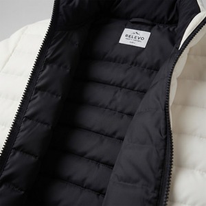 RELEVO <b>Men's</b> <b>White</b> <b>Puffer</b> <b>Jacket</b> Stand Collar Waterproof Windproof Casual Winter Zipper Front Logo Print Design - Product Image 5