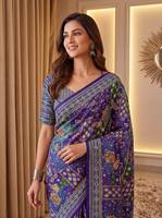 Sari indien traditionnel en soie avec impression numérique et patchwork multicolore, idéal pour les mariages et les événements festifs, pour femmes.