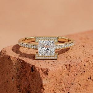 Bague de promesse en diamant taille princesse 3,00 carats de haute qualité, cultivé en laboratoire, or massif 14 carats, cadeau surprise pour fête, mariage, unisexe - Product Image 1
