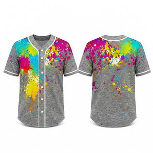 Custom Baseball Jersey V Neck Button Down Short Sleeve Splatter Print <b>Polyester</b> Sport <b>Shirt</b> Unisex Adult Athletic Fit - Product Image 2