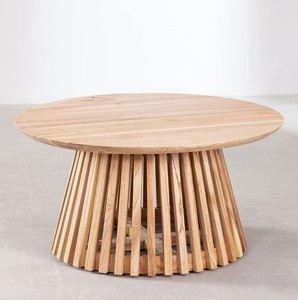 Table basse ronde moderne en bois massif à lattes, quatre places, pour salon, ferme, hôtel, intérieur de maison - Product Image 1