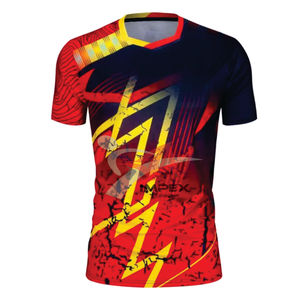T-shirts de sport pour hommes en coton 100% avec logo personnalisé, maillots de course pour hommes, t-shirts de sport à col contrastant imprimés par sublimation - Product Image 4