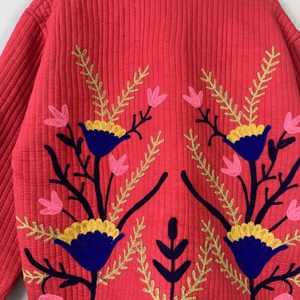 Handmade Embroidered Red Suzani Jacket – Boho Floral <b>Coat</b> with Buttons, Festival Outerwear - Product Image 2
