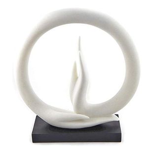 Luxury Abstract Ceramic Zen Ring Sculpture on Base Modern Minimalist Buddha Hand Mudra Statue for Living Room <b>Chalk</b> White - Product Image 2