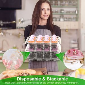 Confezione da 12 Scatole Trasparenti Monouso per Cupcake, 20 Set di Contenitori Impilabili a Cupola Alta, 240 Fogli per Decorazioni da Tavola e Feste - Product Image 4