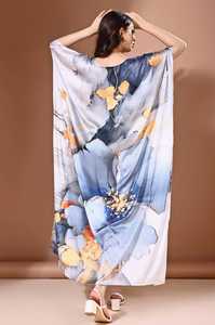 High Quality Designer Turkish Style <b>Kaftan</b> Women Polyester Handmade Batwing Sleeves V Neck Regular Fit Flared Hem Midi Party - Product Image 6