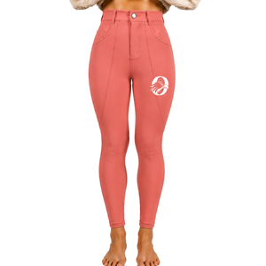 Pantalon d'équitation pour femmes, rose corail, taille haute, extensible, coupe ajustée, avec poches avant et arrière, professionnel - Product Image 1