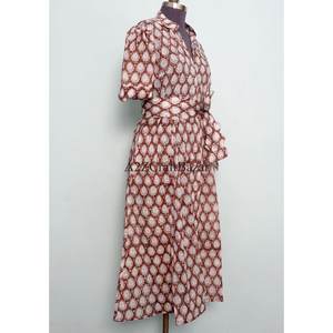 Robe longue en coton à fleurs de haute qualité, col en V, coupe ample, pour le printemps et l'été, robe maxi élégante, robe décontractée tendance pour femmes - Product Image 5