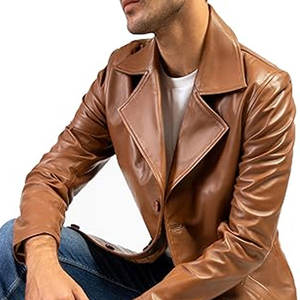 Abrigo de Cuero Genuino para Hombre, Talla Grande, Diseño de Última Moda, Antiarrugas, Relleno de Plumón Blanco, Cierre de un Botón, Manga Larga, Logotipo Personalizado OEM - Product Image 5